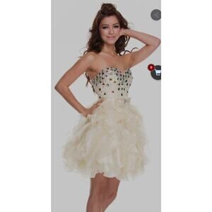 Nox Anabel Strapless, Mini,Sweetheart Neckline Champagne Party Dress, Small, New